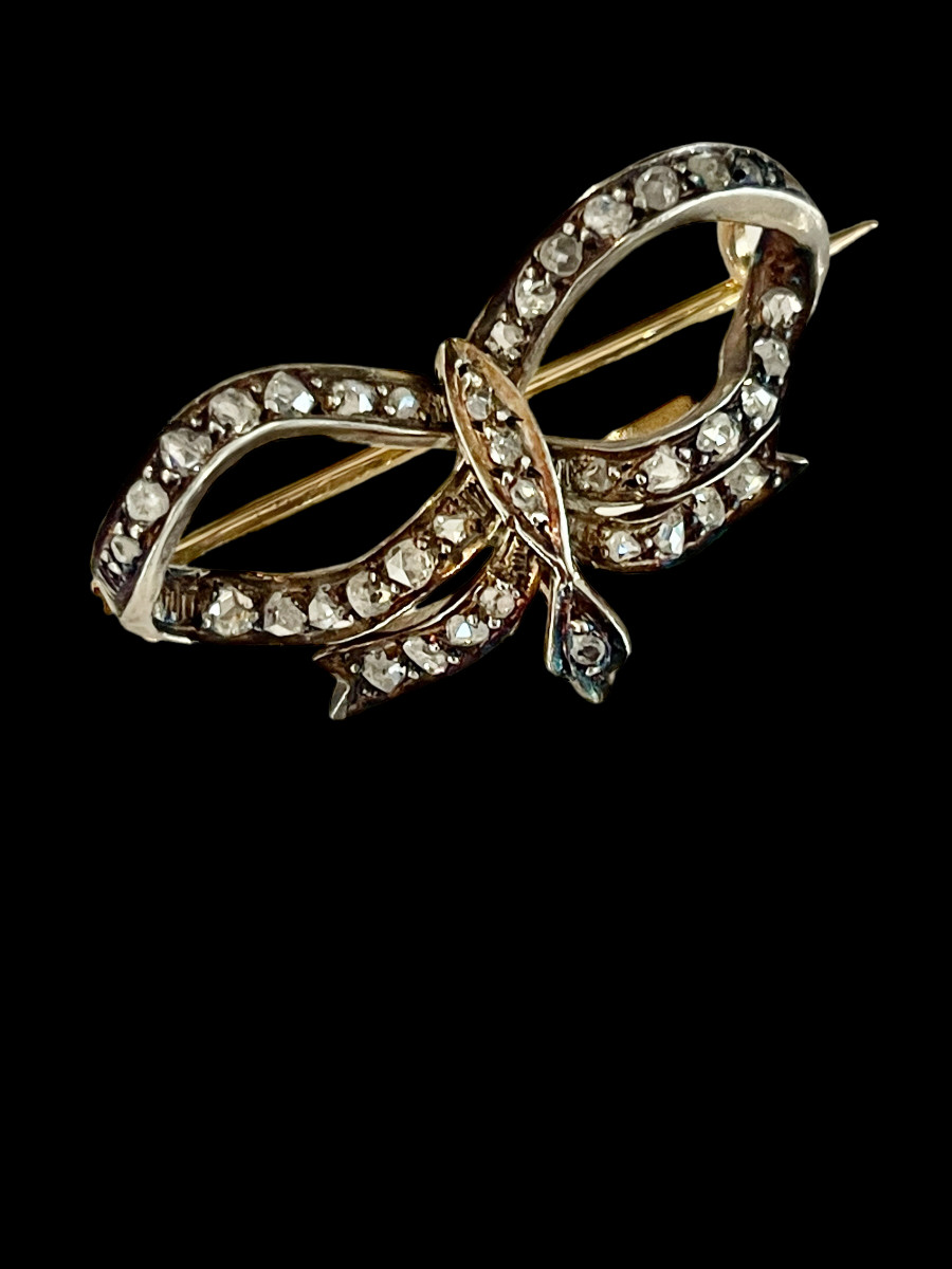 Broche Noeud En Or, Argent Et Diamants