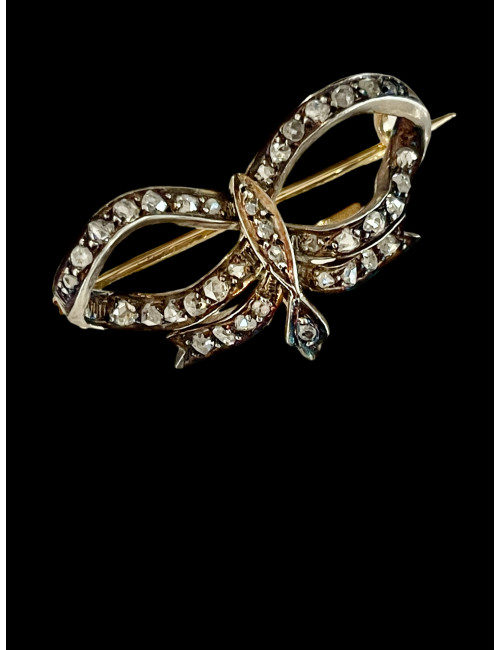 Broche Noeud En Or, Argent Et Diamants