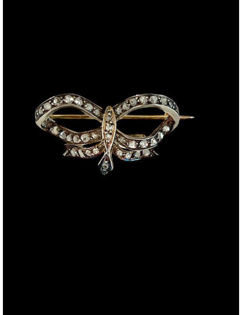 Broche Noeud En Or, Argent Et Diamants