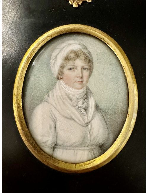 Ecole Anglaise Du XIX ème Siècle : Miniature d'Une Lady