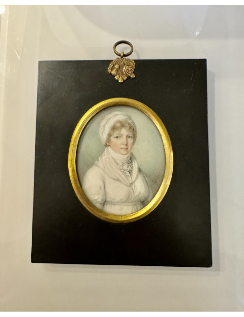 Ecole Anglaise Du XIX ème Siècle : Miniature d'Une Lady