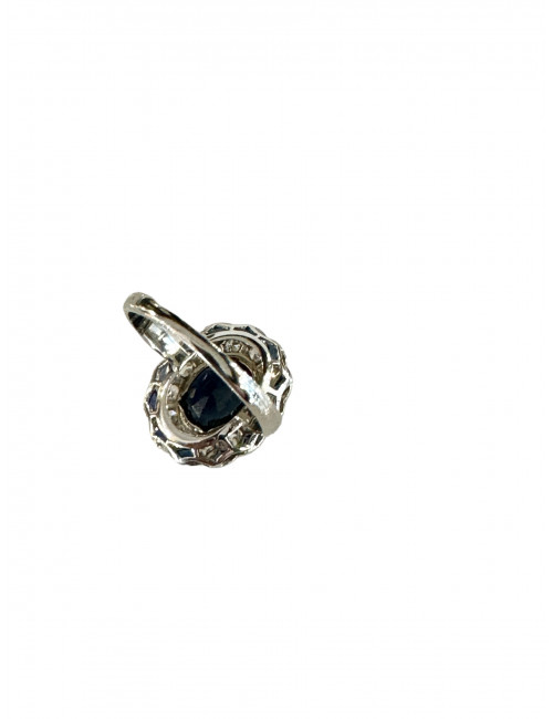 Bague Art Deco En Or, Platine, Saphir Et Diamants