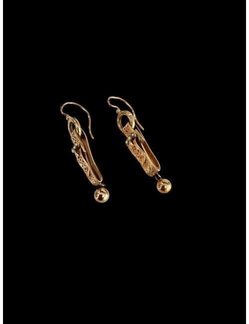 Pendants d'Oreilles En Or Et Perles d'époque Napoléon III