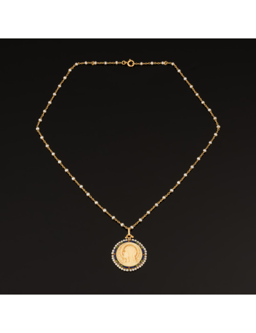 Médaille Religieuse émail Perles Fines Et Sa Chaine