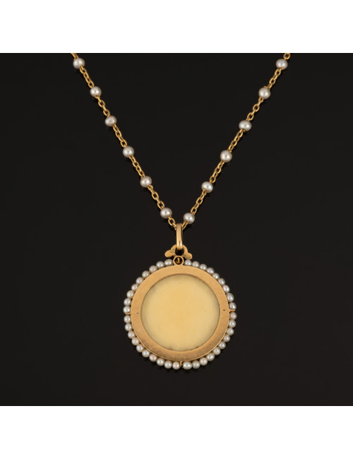 Médaille Religieuse émail Perles Fines Et Sa Chaine