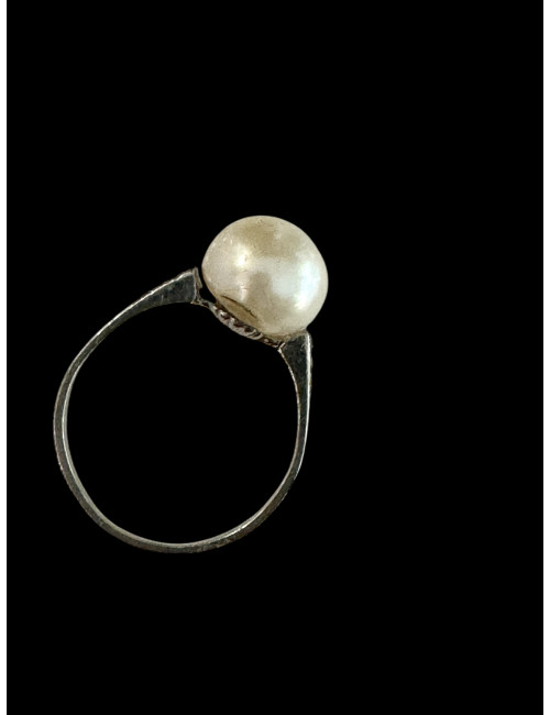 Bague Or Gris, Diamants Et Perle Fine d'Eau Douce.