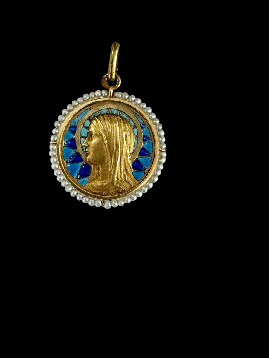 Médaille De La Vierge En émail Plique à Jour