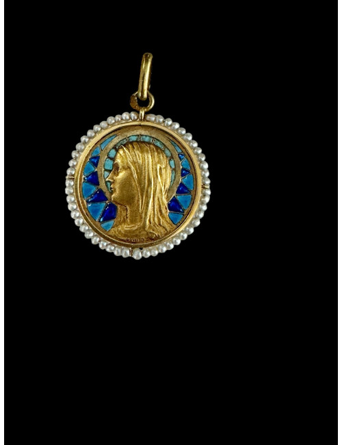 Médaille De La Vierge En émail Plique à Jour