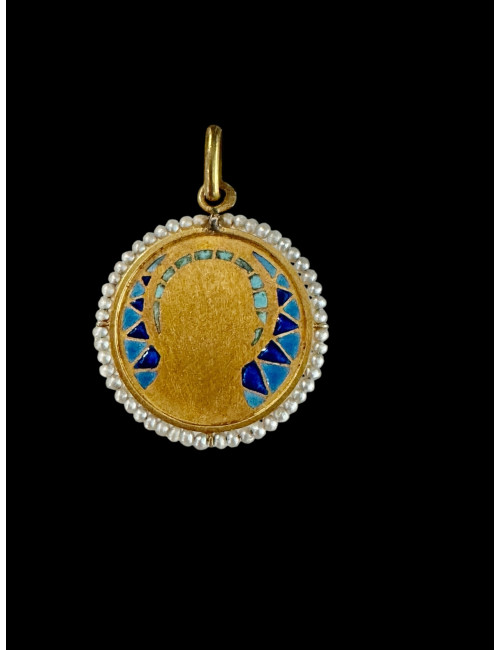 Médaille De La Vierge En émail Plique à Jour