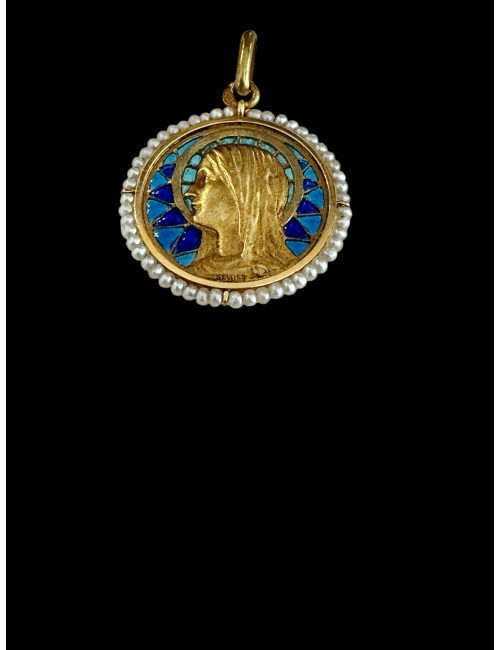 Médaille De La Vierge En émail Plique à Jour