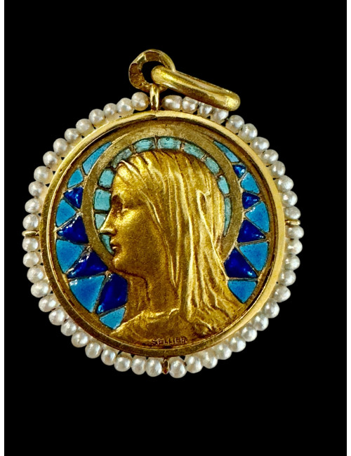 Médaille De La Vierge En émail Plique à Jour