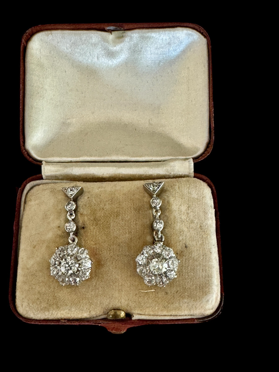 Pendants d'Oreilles Fleurs Diamants De Taille Ancienne