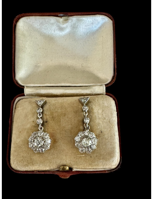 Pendants d'Oreilles Fleurs Diamants De Taille Ancienne