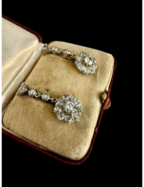 Pendants d'Oreilles Fleurs Diamants De Taille Ancienne