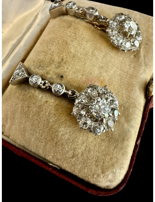 Pendants d'Oreilles Fleurs Diamants De Taille Ancienne
