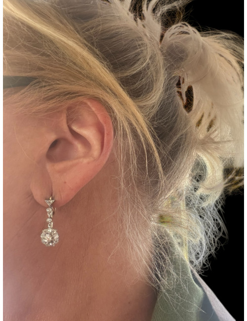 Pendants d'Oreilles Fleurs Diamants De Taille Ancienne