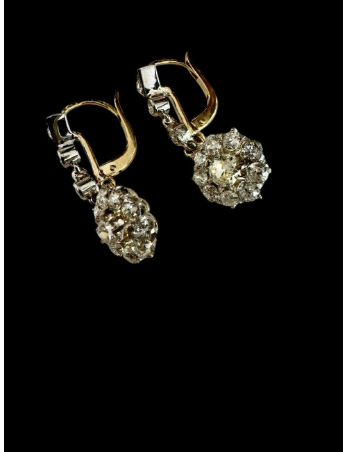 Pendants d'Oreilles Fleurs Diamants De Taille Ancienne