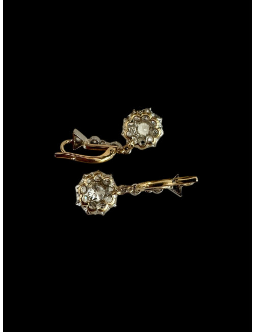 Pendants d'Oreilles Fleurs Diamants De Taille Ancienne