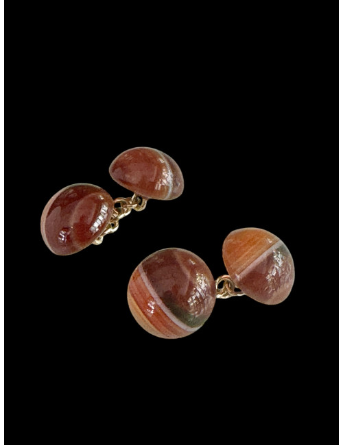 Paire de boutons de manchettes en agate et or