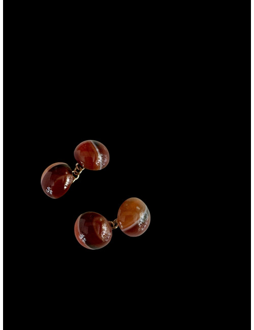 Paire de boutons de manchettes en agate et or