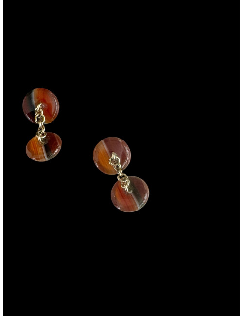 Paire de boutons de manchettes en agate et or