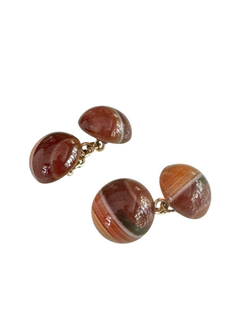 Paire de boutons de manchettes en agate et or