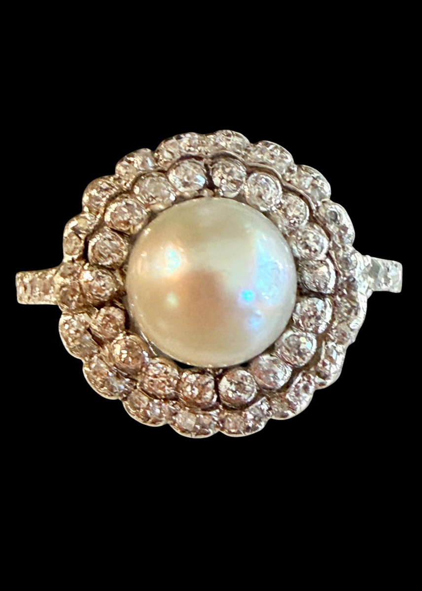 Bague en or, diamants et perle fine
