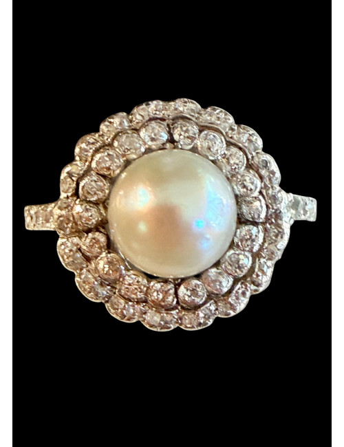 Bague en or, diamants et perle fine