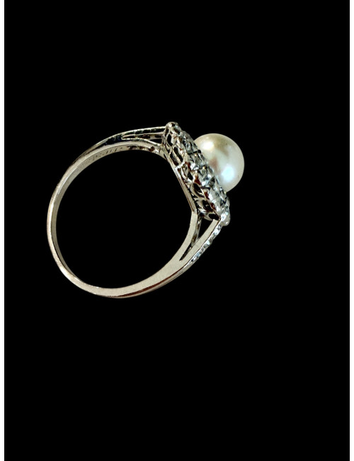 Bague en or, diamants et perle fine
