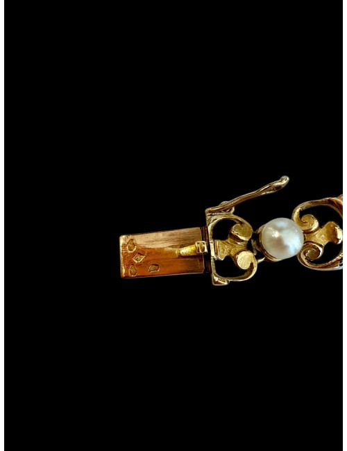 Bracelet Art-Nouveau en or, diamants et perles fines