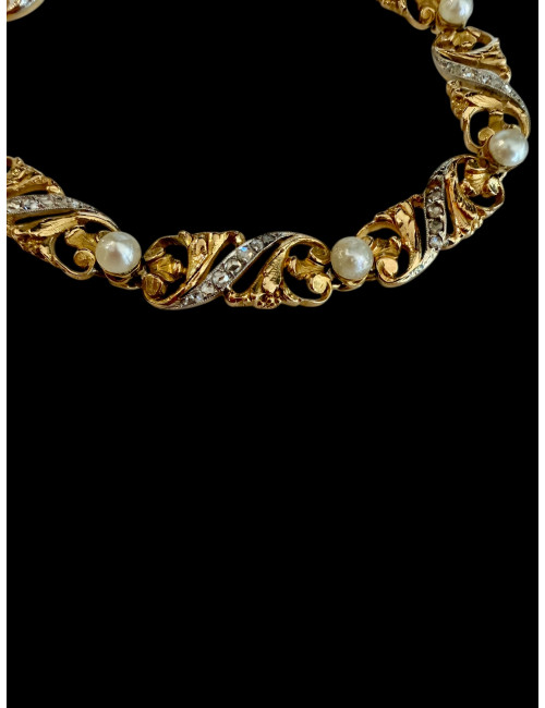 Bracelet Art-Nouveau en or, diamants et perles fines