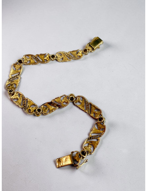Bracelet Art-Nouveau en or, diamants et perles fines