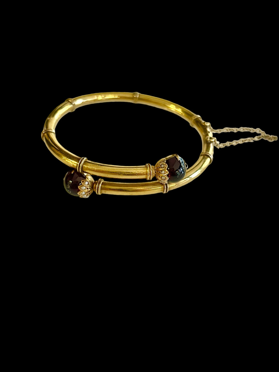 Bracelet jonc ouvrant en or et grenats Napoléon III